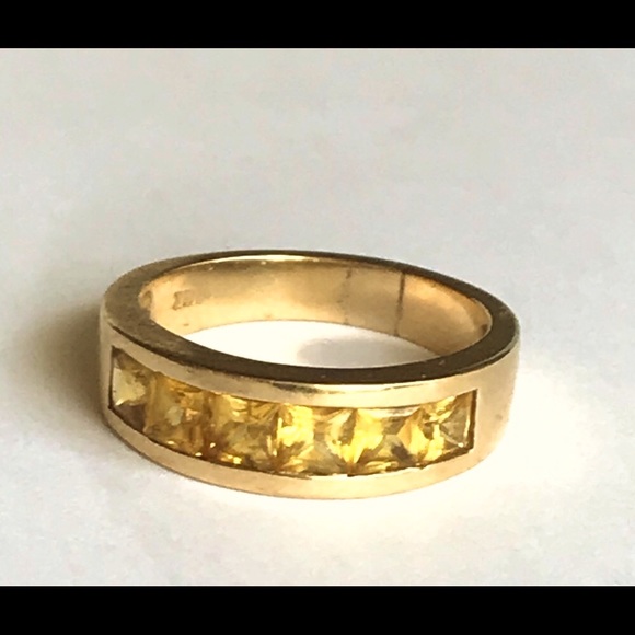 18k YELLOW GOLD & YELLOW SAPPHIRE BAND RING W APPRAISAL. Sz 7.5 - Picture 9 of 14